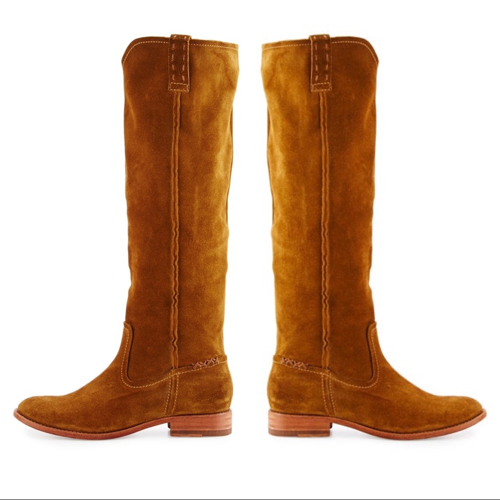 Frye Suede Cara Tall Slouch Boots in Wheat
